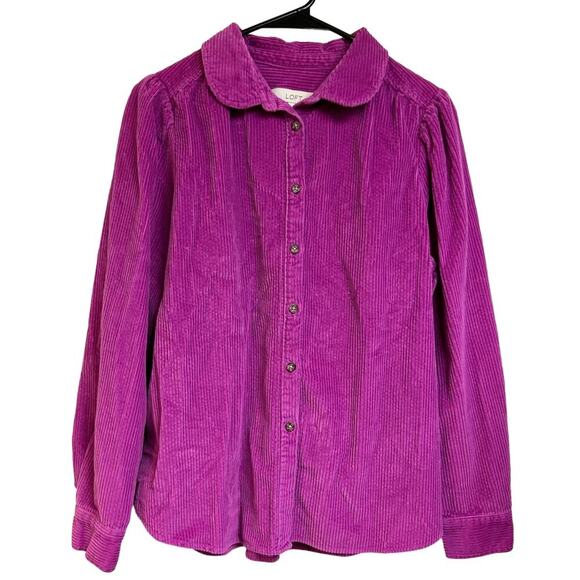 Loft Fuchsia Corduroy Button Front Shirt Long Sleeve Berry Pink Feminine Size M - Picture 1 of 6